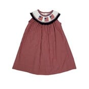 Delaney Red Windowpane Smocked Flag Yoke Dress