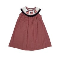Delaney Red Windowpane Smocked Flag Yoke Dress