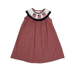 Delaney Red Windowpane Smocked Flag Yoke Dress