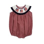 Delaney Red Windowpane Smocked Flag Yoke Bubble