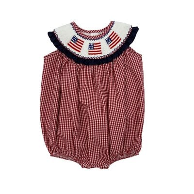 Delaney Red Windowpane Smocked Flag Yoke Bubble