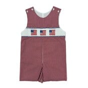 Delaney Red Windowpane Boy's Smocked Flag Short Jon Jon