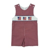 Delaney Red Windowpane Boy's Smocked Flag Short Jon Jon