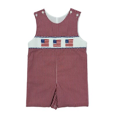 Delaney Red Windowpane Boy's Smocked Flag Short Jon Jon