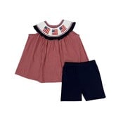 Delaney Red Windowpane Smocked Flag Yoke Short Set