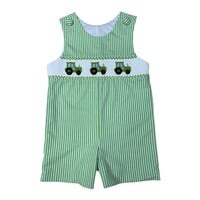 Delaney Apple Green Smocked Tractor Jon Jon