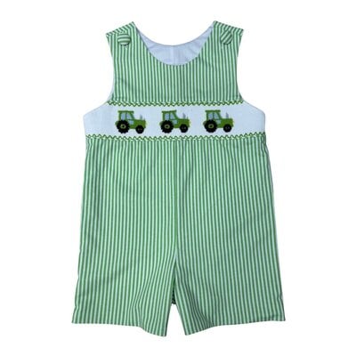 Delaney Apple Green Smocked Tractor Jon Jon