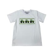 Delaney Smocked Tractor White Knit Shirt