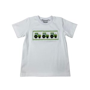 Delaney Smocked Tractor White Knit Shirt