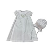 Delaney White Button-Front Daygown w/ Small Roses and Bonnet