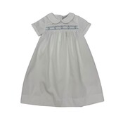 Delaney Smocked Blue Geo Boy's White Long Daygown