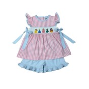 Delaney Pink Knit Gingham Smocked Princess Short Set
