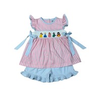 Delaney Pink Knit Gingham Smocked Princess Short Set