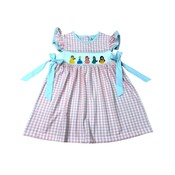 Delaney Pink Knit Gingham Smocked Princess Dress