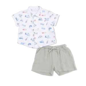 Angel Dear Fishing Lures - Polo Button Up with Casual Short