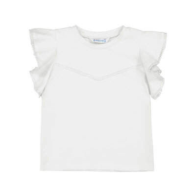 Mayoral S/S T-Shirt White w/ Lace Sleeves