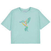 Mayoral S/S Cropped Light Teal Embroidered Hummingbird Shirt