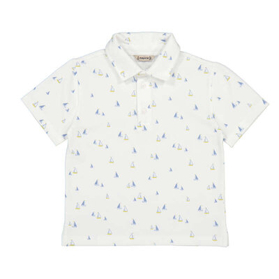 Mayoral White S/S Polo with Sailboats