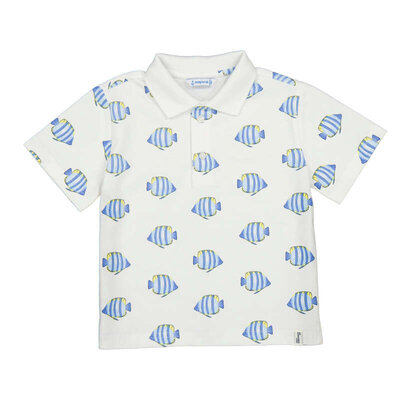 Mayoral S/S White Polo with Blue Fish