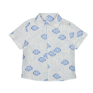Mayoral Linen S/S Shirt with Blue Fish