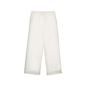 Mayoral Ivory Wide Pants w/ Embroidered Lace Trim