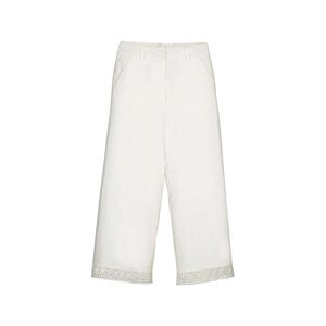 Mayoral Ivory Wide Pants w/ Embroidered Lace Trim