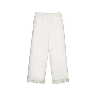 Mayoral Ivory Wide Pants w/ Embroidered Lace Trim