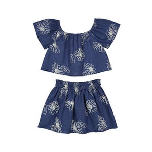 Mayoral Navy Blue Floral Embroidered Set