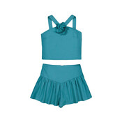 Mayoral Knit Teal Flower Halter and Short Set