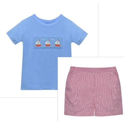Remember Nguyen Smocked At Sea Blue Houston Short Set