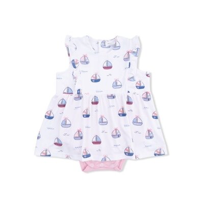 Angel Dear Bubbly Sailboats Pink - Ruffle Bodysuit Dress