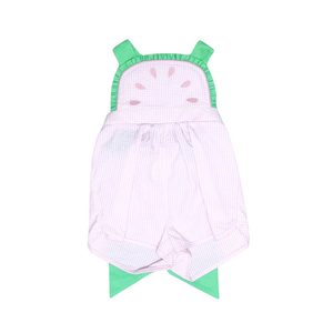 Zuccini Watermelon Pink Mini Seersucker Ruffle Front Overall