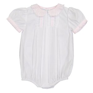 Feltman Brothers Girl's White/Pink Vintage Scalloped Collar Romper