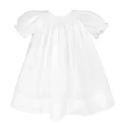 White Smocked Daydress with Wave Smocking & Bonnet