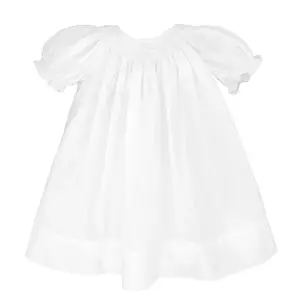 White Smocked Daydress with Wave Smocking & Bonnet