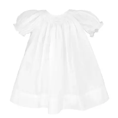 White Smocked Daydress with Wave Smocking & Bonnet