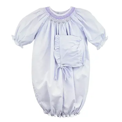 Petit Ami Lavender Convertible Smocked Bag w/ Bonnet