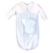 Petit Ami Blue and White Boys Gown with Embroidered Giraffe