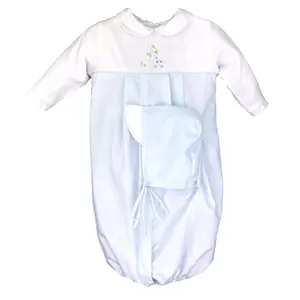 Petit Ami Blue and White Boys Gown with Embroidered Giraffe