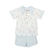 Sailboat and Lighthouse w/ Blue Striped Shorts Set