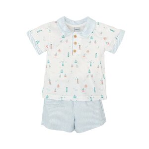 Sailboat and Lighthouse w/ Blue Striped Shorts Set