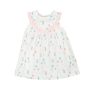 Sailboat and Lighthouse Sleeveless Dress w/ Ruffle Collar