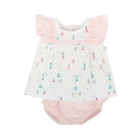 Sailboat and Lighthouse w/ Pink Stripe Diaper Cover Set