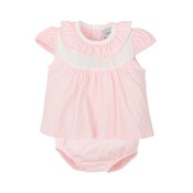 White and Pink Diaper Set w/ Ruffle Collar