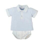 White and Blue Diaper Cover Set w/ Blue Striped Collar