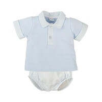 White and Blue Diaper Cover Set w/ Blue Striped Collar