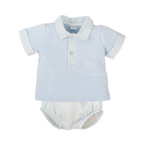 White and Blue Diaper Cover Set w/ Blue Striped Collar