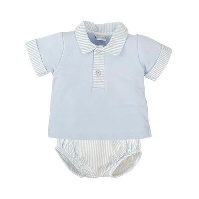 White and Blue Diaper Cover Set w/ Blue Striped Collar