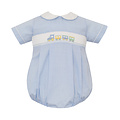 Petit Bebe Train Lt Blue Gingham Boy's Bubble