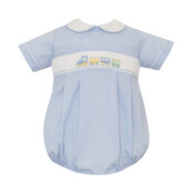 Petit Bebe Train Lt Blue Gingham Boy's Bubble